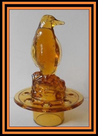 Czechoslovakian 1930's Art Deco Amber Glass Penguin 2 part Center Piece by Libochovice Czechoslovakian 1930's Art Deco Amber Glass Penguin 2 part Center Piece by Libochovice