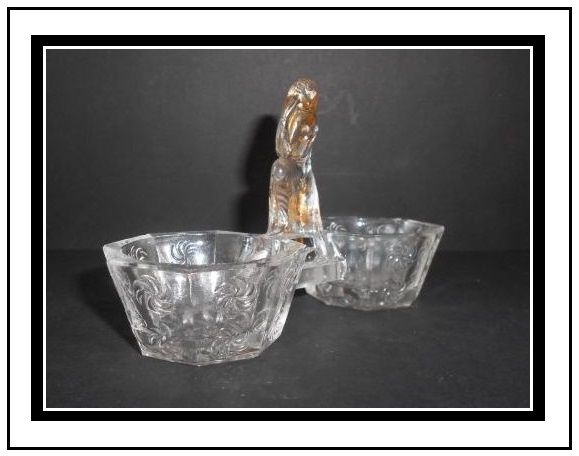 Press Moulded Antique Double Crystal Glass Salt with Original Gilded Figural Lady Central Press Moulded Antique Double Crystal Glass Salt with Original Gilded Figural Lady Central