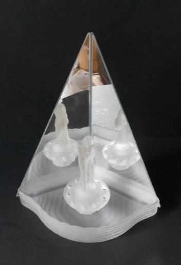 Captivating 1930s Art Deco Satin Frosted Glass Corner Display Set with Mirrors Captivating 1930s Art Deco Satin Frosted Glass Corner Display Set with Mirrors