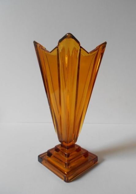 Art Deco Amber Glass Vase by Bagley, England. Wyndham pattern. Art Deco Amber Glass Vase by Bagley, England. Wyndham pattern.