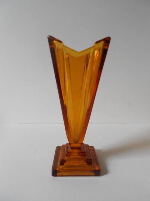 Art Deco Amber Glass Vase by Bagley, England. Wyndham pattern. Art Deco Amber Glass Vase by Bagley, England. Wyndham pattern.