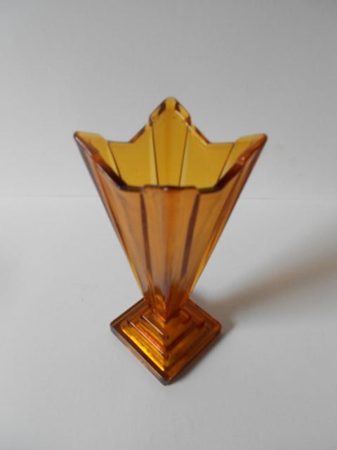 Art Deco Amber Glass Vase by Bagley, England. Wyndham pattern. Art Deco Amber Glass Vase by Bagley, England. Wyndham pattern.