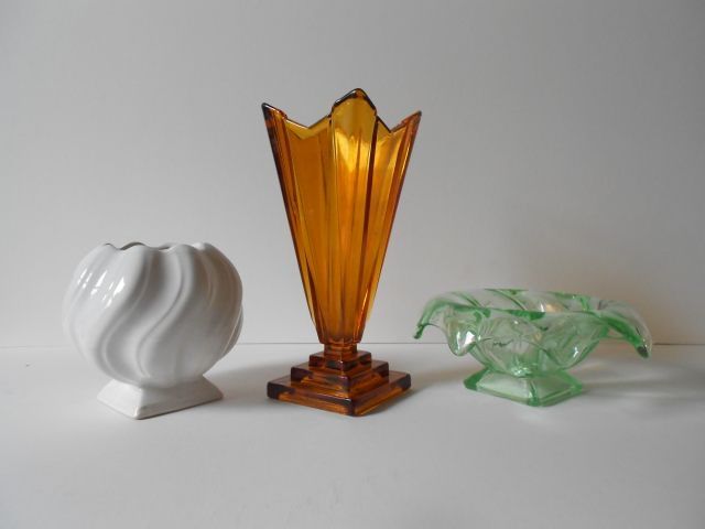 Art Deco Amber Glass Vase by Bagley, England. Wyndham pattern. Art Deco Amber Glass Vase by Bagley, England. Wyndham pattern.