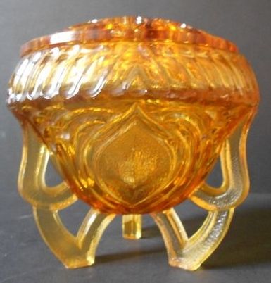 Sowerby, English Art Deco Large Amber Glass Two Piece Rose Bowl Sowerby, English Art Deco Large Amber Glass Two Piece Rose Bowl