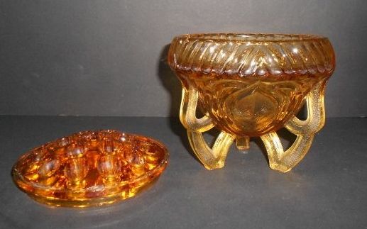 Sowerby, English Art Deco Large Amber Glass Two Piece Rose Bowl Sowerby, English Art Deco Large Amber Glass Two Piece Rose Bowl
