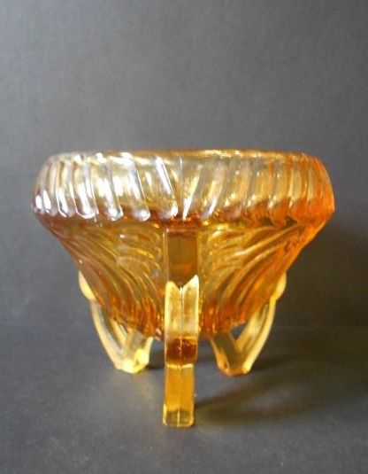 Sowerby, English Art Deco Large Amber Glass Two Piece Rose Bowl Sowerby, English Art Deco Large Amber Glass Two Piece Rose Bowl