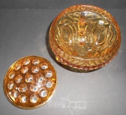 Sowerby, English Art Deco Large Amber Glass Two Piece Rose Bowl Sowerby, English Art Deco Large Amber Glass Two Piece Rose Bowl