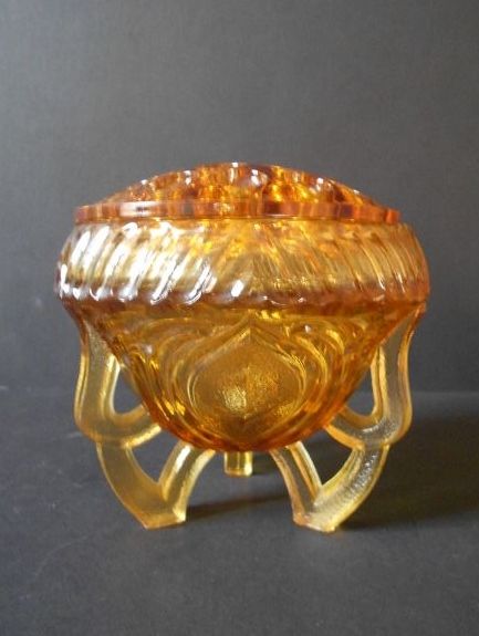 Sowerby, English Art Deco Large Amber Glass Two Piece Rose Bowl Sowerby, English Art Deco Large Amber Glass Two Piece Rose Bowl