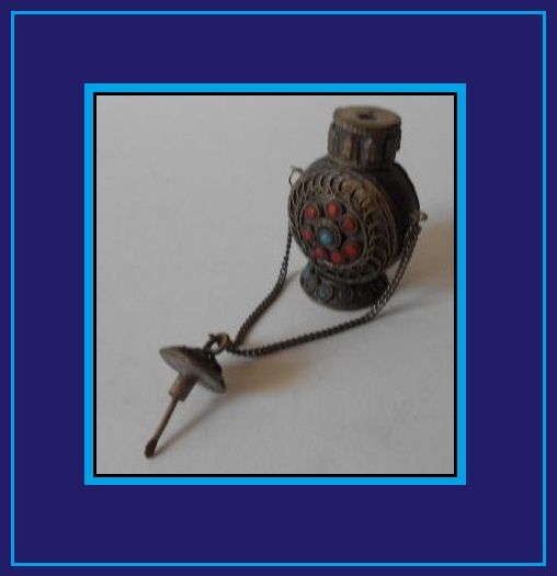 Early 20th Century Oriental Tibetan Silver & Ebonized Wood Temple Pedestal Snuff Bottle Early 20th Century Oriental Tibetan Silver & Ebonized Wood Temple Pedestal Snuff Bottle