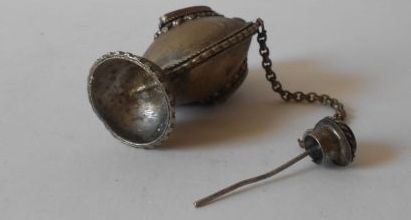 Early 20th Century Oriental Nepalese Silver Temple Pedestal Snuff Bottle Early 20th Century Oriental Nepalese Silver Temple Pedestal Snuff Bottle