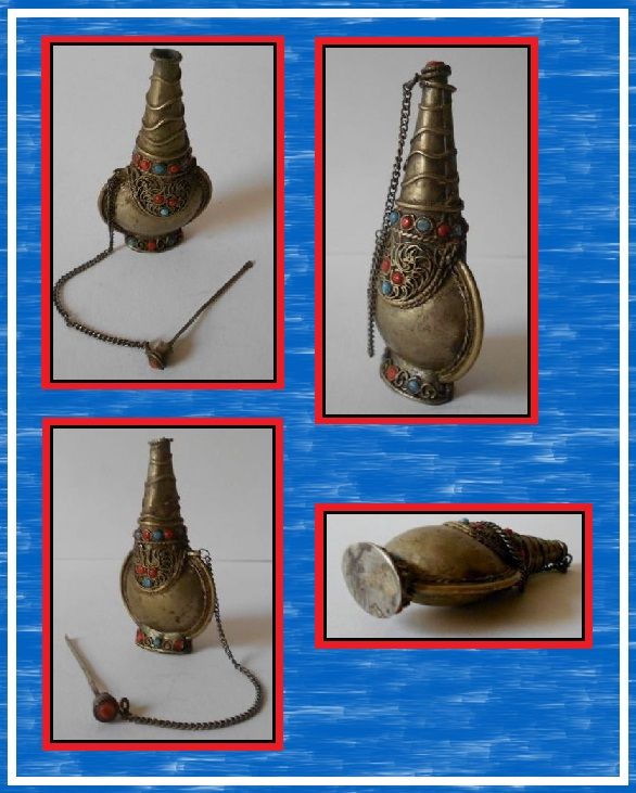 Early 20th Century Oriental Nepalese Silver Temple Pedestal Pagoda Snuff Bottle Early 20th Century Oriental Nepalese Silver Temple Pedestal Pagoda Snuff Bottle