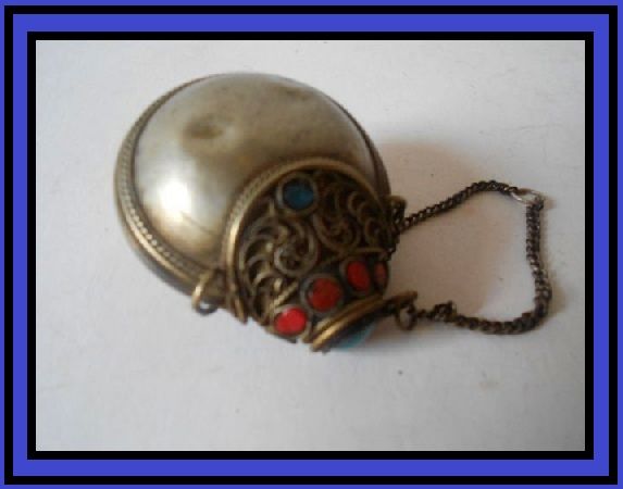 Oriental Nepalese Silver Waist - Belt Snuff Bottle - Early Vintage Original Oriental Nepalese Silver Waist - Belt Snuff Bottle - Early Vintage Original
