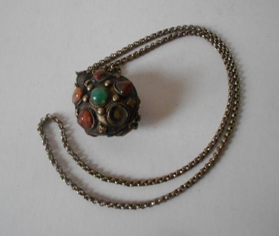 Large Quality Early Original Tibetan Silver Snuff Bottle & Solid Silver Chain Large Quality Early Original Tibetan Silver Snuff Bottle & Solid Silver Chain