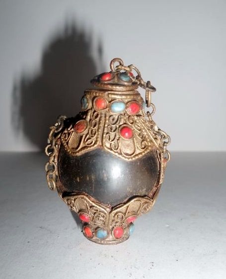 Desirable & Scarce Asian Hardwood & Nepalese Vintage Silver Snuff Bottle Desirable & Scarce Asian Hardwood & Nepalese Vintage Silver Snuff Bottle