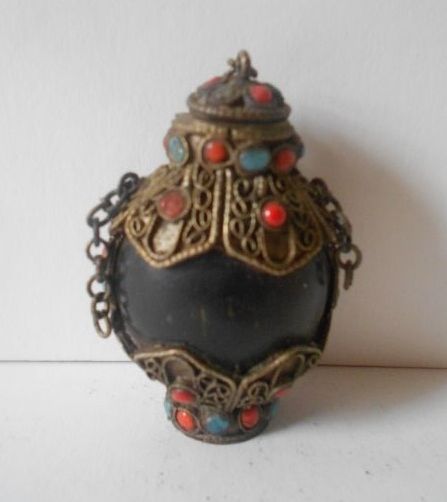 Desirable & Scarce Asian Hardwood & Nepalese Vintage Silver Snuff Bottle Desirable & Scarce Asian Hardwood & Nepalese Vintage Silver Snuff Bottle
