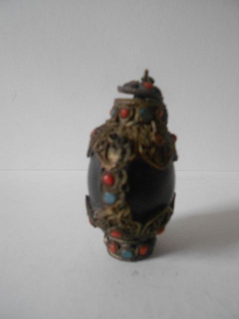 Desirable & Scarce Asian Hardwood & Nepalese Vintage Silver Snuff Bottle Desirable & Scarce Asian Hardwood & Nepalese Vintage Silver Snuff Bottle