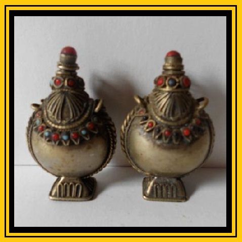 Superb Pair of Antique Tibetan Silver Pedestal Temple Snuff Bottles. Early 20th century Superb Pair of Antique Tibetan Silver Pedestal Temple Snuff Bottles. Early 20th century