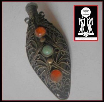 Outstanding Antique Tibetan / Bhutanese Silver Snuff Bottle, with Semi Precious Stones. Early 20th century. Outstanding Antique Tibetan / Bhutanese Silver Snuff Bottle, with Semi Precious Stones. Early 20th century.
