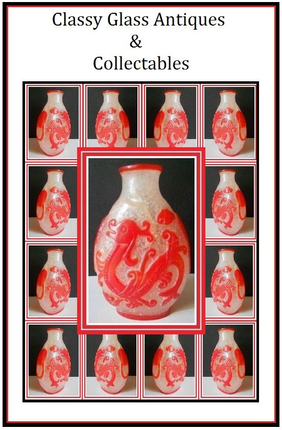 Liu Li Peking Ice Glass Snuff Bottle with Cameo Carved Scarlet Red Dragons Liu Li Peking Ice Glass Snuff Bottle with Cameo Carved Scarlet Red Dragons