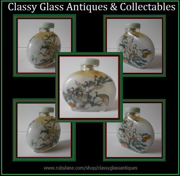 LARGE Reverse Painted Chinese Glass Snuff Bottle - Early 20th Century LARGE Reverse Painted Chinese Glass Snuff Bottle - Early 20th Century