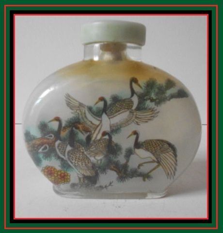LARGE Reverse Painted Chinese Glass Snuff Bottle - Early 20th Century LARGE Reverse Painted Chinese Glass Snuff Bottle - Early 20th Century