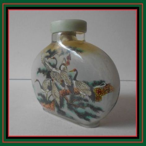 LARGE Reverse Painted Chinese Glass Snuff Bottle - Early 20th Century LARGE Reverse Painted Chinese Glass Snuff Bottle - Early 20th Century