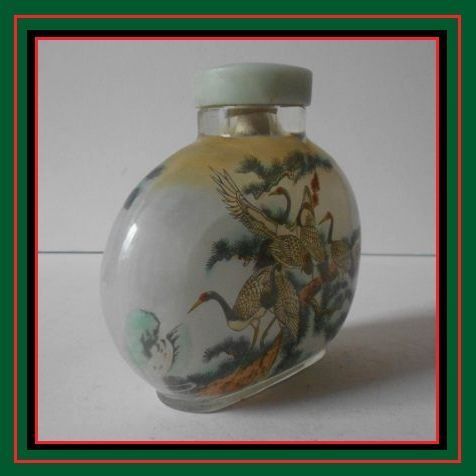 LARGE Reverse Painted Chinese Glass Snuff Bottle - Early 20th Century LARGE Reverse Painted Chinese Glass Snuff Bottle - Early 20th Century