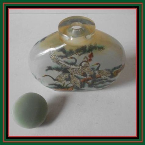 LARGE Reverse Painted Chinese Glass Snuff Bottle - Early 20th Century LARGE Reverse Painted Chinese Glass Snuff Bottle - Early 20th Century