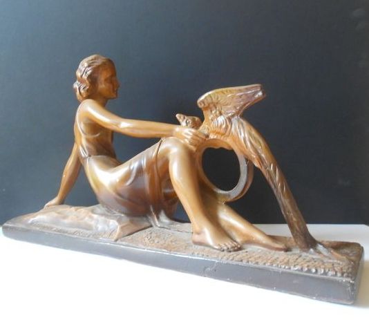 Magnificent 1930s Art Deco Figurative Lady Sculpture with Bird of Paradise. Stunning. Magnificent 1930s Art Deco Figurative Lady Sculpture with Bird of Paradise. Stunning.