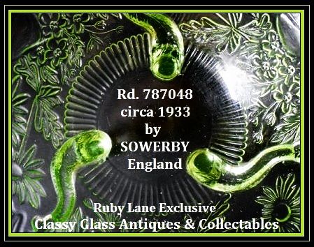 Diving Dolphins English 1930s Art Deco Vaseline Uranium Depression Glass Bowl by Sowerby - Scarce & Maker Marked. Diving Dolphins English 1930s Art Deco Vaseline Uranium Depression Glass Bowl by Sowerby - Scarce & Maker Marked.