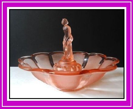 Superb1930s Art Deco 3 part Pink Glass Lady & Bowl Center Piece Display by Muller Superb1930s Art Deco 3 part Pink Glass Lady & Bowl Center Piece Display by Muller