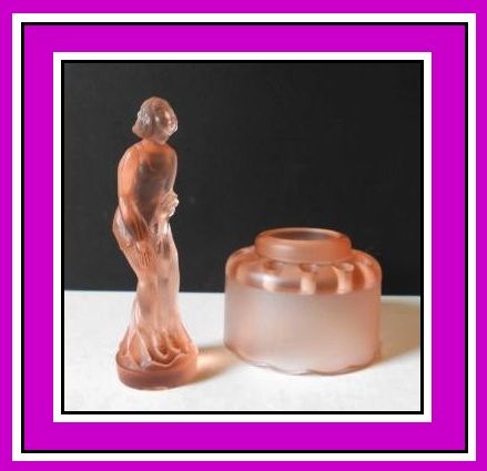 Superb1930s Art Deco 3 part Pink Glass Lady & Bowl Center Piece Display by Muller Superb1930s Art Deco 3 part Pink Glass Lady & Bowl Center Piece Display by Muller