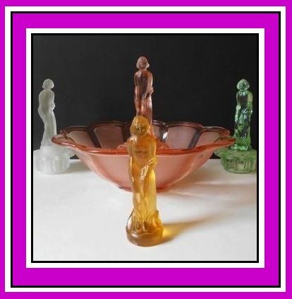 Superb1930s Art Deco 3 part Pink Glass Lady & Bowl Center Piece Display by Muller Superb1930s Art Deco 3 part Pink Glass Lady & Bowl Center Piece Display by Muller