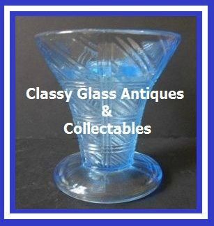 1930's English Art Deco Translucent Blue Depression Glass Flower Vase Display Set by Sowerby 1930's English Art Deco Translucent Blue Depression Glass Flower Vase Display Set by Sowerby
