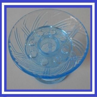 1930's English Art Deco Translucent Blue Depression Glass Flower Vase Display Set by Sowerby 1930's English Art Deco Translucent Blue Depression Glass Flower Vase Display Set by Sowerby