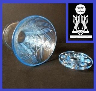 1930's English Art Deco Translucent Blue Depression Glass Flower Vase Display Set by Sowerby 1930's English Art Deco Translucent Blue Depression Glass Flower Vase Display Set by Sowerby