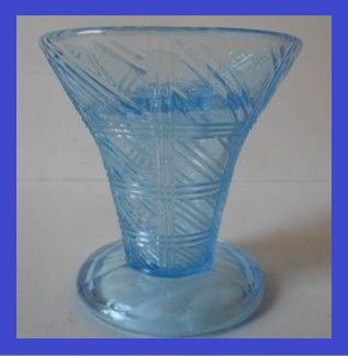 1930's English Art Deco Translucent Blue Depression Glass Flower Vase Display Set by Sowerby 1930's English Art Deco Translucent Blue Depression Glass Flower Vase Display Set by Sowerby