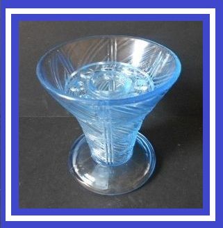 1930's English Art Deco Translucent Blue Depression Glass Flower Vase Display Set by Sowerby 1930's English Art Deco Translucent Blue Depression Glass Flower Vase Display Set by Sowerby