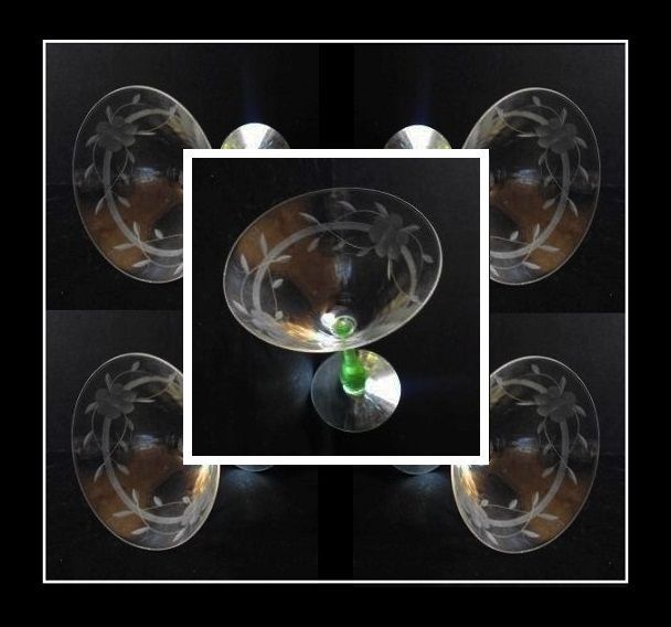 Uranium Stemmed & Wheel Cut Martini Wine Drinking Glass. Bohemian Uranium Stemmed & Wheel Cut Martini Wine Drinking Glass. Bohemian
