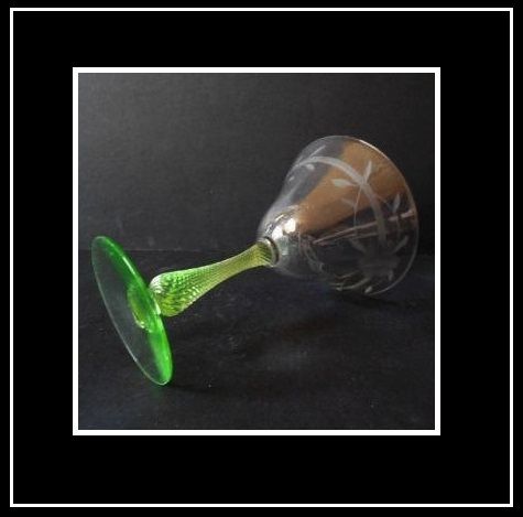 Uranium Stemmed & Wheel Cut Martini Wine Drinking Glass. Bohemian Uranium Stemmed & Wheel Cut Martini Wine Drinking Glass. Bohemian