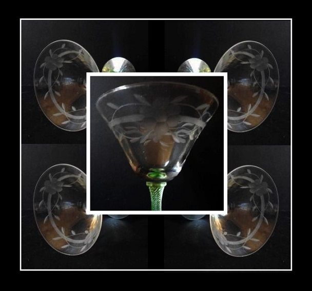 Uranium Stemmed & Wheel Cut Martini Wine Drinking Glass. Bohemian Uranium Stemmed & Wheel Cut Martini Wine Drinking Glass. Bohemian