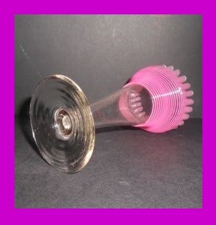 English Victorian Uranium Glass Vase With Pink Glass Threading & Crimped Top by Richardson & Son. circa 1880s English Victorian Uranium Glass Vase With Pink Glass Threading & Crimped Top by Richardson & Son. circa 1880s