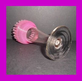 English Victorian Uranium Glass Vase With Pink Glass Threading & Crimped Top by Richardson & Son. circa 1880s English Victorian Uranium Glass Vase With Pink Glass Threading & Crimped Top by Richardson & Son. circa 1880s