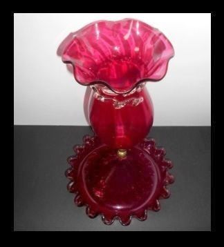 Antique English Victorian Crystal Cased Ruby Red Glass - Cranberry Glass 14 inch Single Tulip Vase Epergne Antique English Victorian Crystal Cased Ruby Red Glass - Cranberry Glass 14 inch Single Tulip Vase Epergne