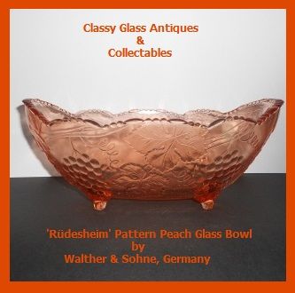 German Art Deco. Scarce, 'Rüdesheim' Pattern Pink / Peach Glass Bowl by Walther & Sohne German Art Deco. Scarce, 'Rüdesheim' Pattern Pink / Peach Glass Bowl by Walther & Sohne
