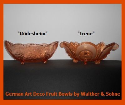 1930s German Art Deco Peach - Pink Glass 'Irene' Pattern Fruit Bowl by Walther & Sohne 1930s German Art Deco Peach - Pink Glass 'Irene' Pattern Fruit Bowl by Walther & Sohne