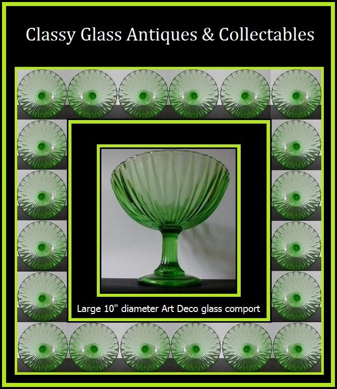 Very large & scarce vintage Art Deco emerald green glass comport bowl with column stem & pedestal foot Very large & scarce vintage Art Deco emerald green glass comport bowl with column stem & pedestal foot