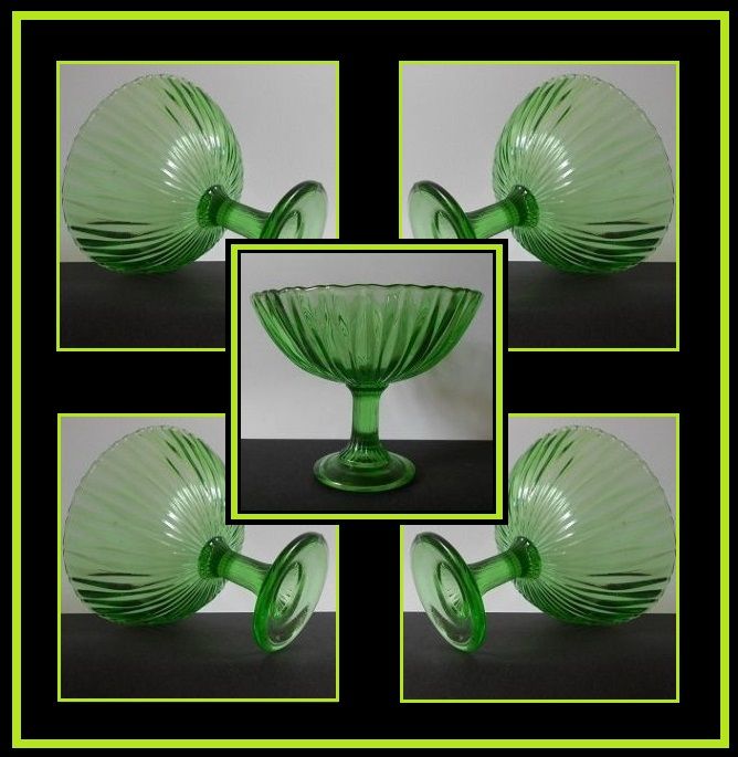Very large & scarce vintage Art Deco emerald green glass comport bowl with column stem & pedestal foot Very large & scarce vintage Art Deco emerald green glass comport bowl with column stem & pedestal foot