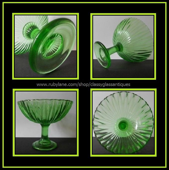 Very large & scarce vintage Art Deco emerald green glass comport bowl with column stem & pedestal foot Very large & scarce vintage Art Deco emerald green glass comport bowl with column stem & pedestal foot