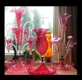 HALF PRICE REDUCTION... Magnificent English Victorian Antique 5 Trumpet Flute Crystal Cased Cranberry Glass Epergne. MINT CONDITION HALF PRICE REDUCTION... Magnificent English Victorian Antique 5 Trumpet Flute Crystal Cased Cranberry Glass Epergne. MINT CONDITION